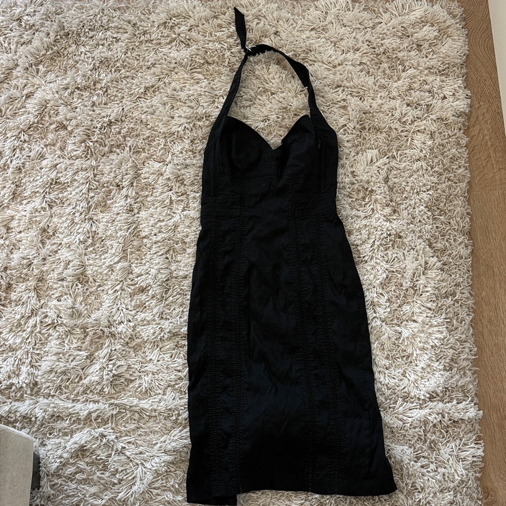 Vintage bebe Black Halter Midi Dress Pin Up Going Out